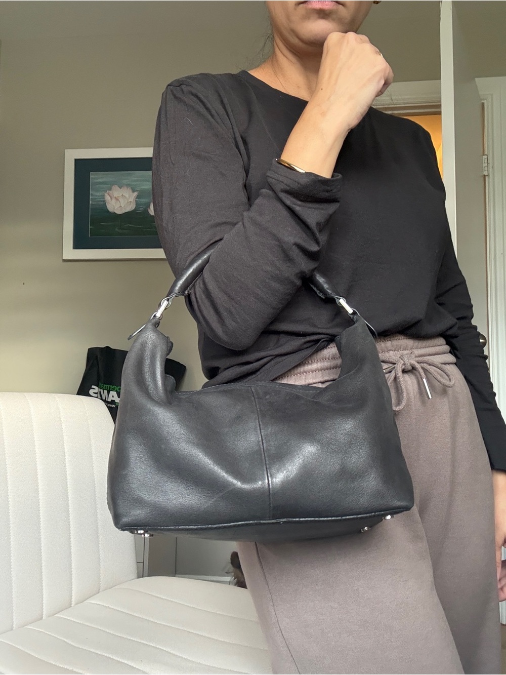 Mango Black Leather Slouchy Shoulder Bag - Picture 5 of 7